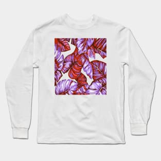 Tropical Leaves Of Banana and Monstera Blue Red Orange Cut Out Long Sleeve T-Shirt